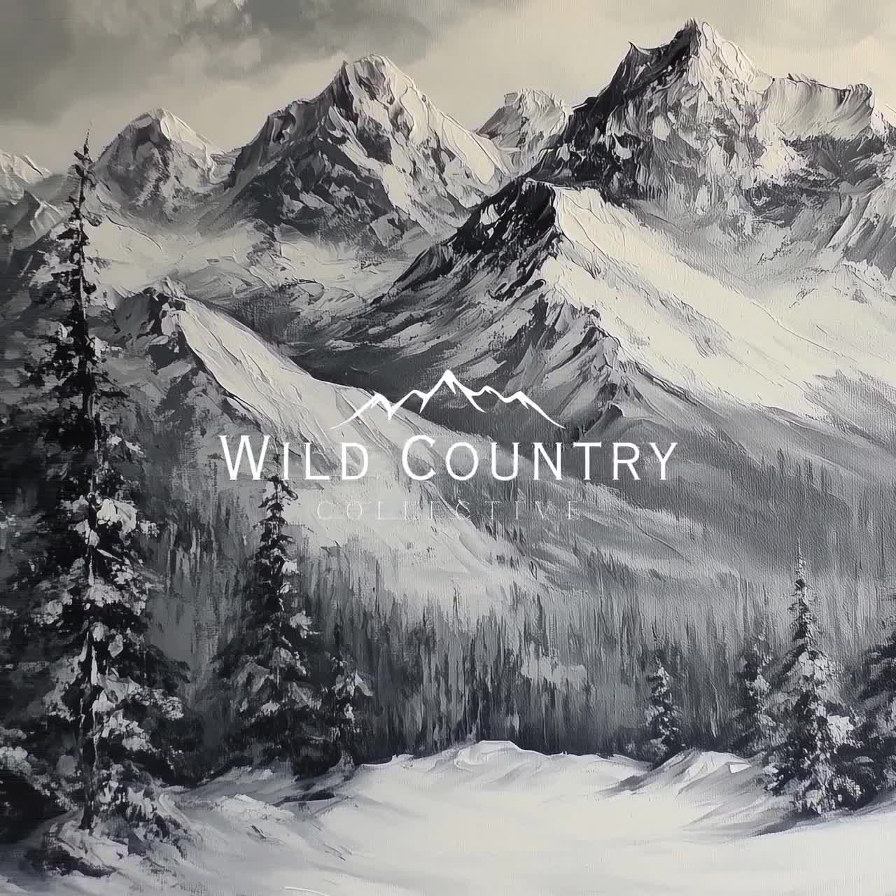 冬の森の風景画、ヴィンテージマウンテンアート、グレイシャー国立公園